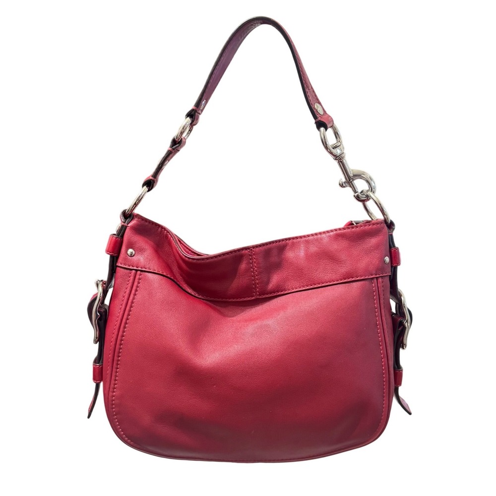 Coach Zoe Hobo Bag Womens Red Leather Shoulder Bag F12671 Silver Hardware - Picture 1 of 12